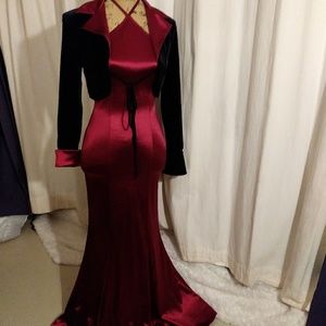 Burgundy Satin Evening Dress & Bolero